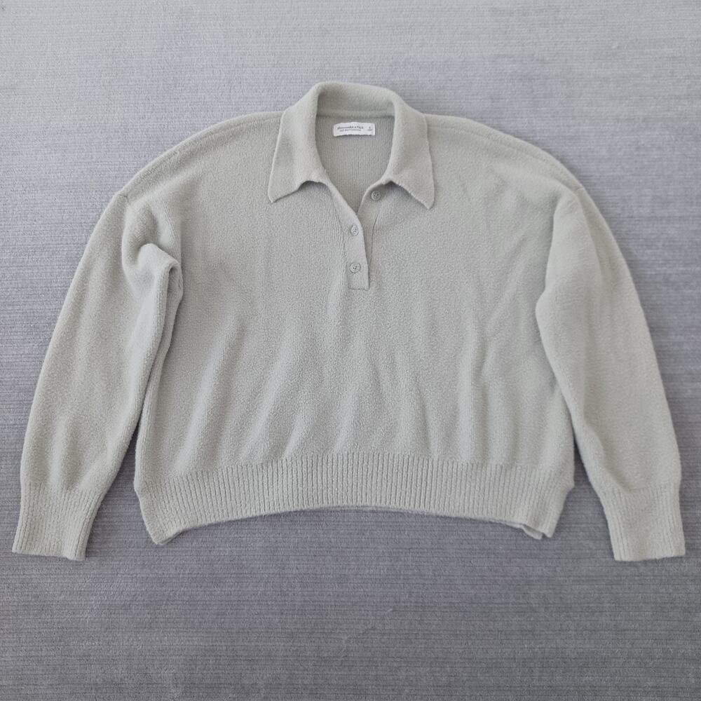 Abercrombie & Fitch Polo Sweater Women S Sage Knit Academia Casual Minimal Soft